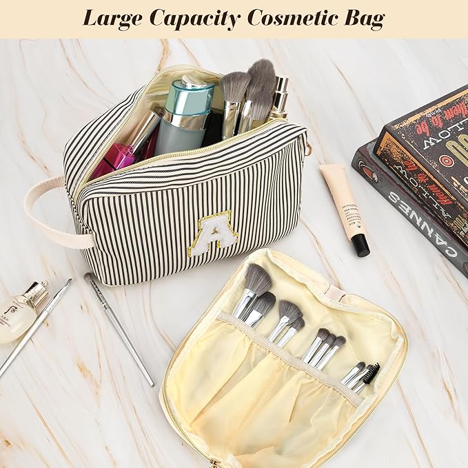 Travel Makeup Bag Christmas Gifts for Women Girl Teens, Personalized Initial Makeup Bag for Cute Teen Girls, Preppy Stuff Toiletry Bag Cosmetic Bag, Teen Girls Gift Trendy Stuff, Letter R