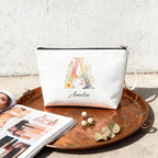 Personalized Makeup Bag Initial&Birth Flower Custom Small Travel Cosmetic Bag with Name Cute Makeup Bag for Women Girls