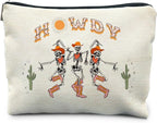 Howdy Western Halloween Makeup Bag, Western Gifts for Women, Funny Halloween Gifts for Women,Gothic Dancing Skeleton Cosmetic Bag Pouch, Dark Academia Makeup Pouch, Horror Makeup Bag