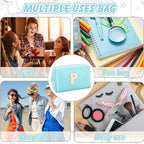 Gifts for Girls Initial Makeup Bag Personalized Cosmetic Bag with Zipper Cute Travel Toiletry Bag Waterproof PU Preppy Makeup Pouch Birthday Gift for Teen Girls Women(Blue P)