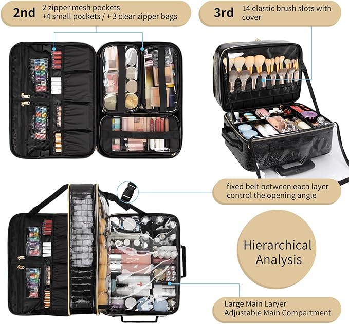 OCHEAL Rolling Makeup Train Case,with 7 Pcs Clear Makeup Bags, 18" Carry On Travel Cosmetic Organizer Suitcase,Extra Large Storage Trolley Makeup Case On Wheels for Hairstylist Cosmetology Artist