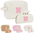 for Christmas Day Gifts, Travel Makeup Bag for Women, Initial Make Up Bag Set for 6 7 8 9 10 11 12 13 Years Old Kids Tween Girls, Large Cosmetic Skincare Bags for Birthday Gifts, White N