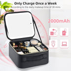 Travel Makeup Bag with LED Mirror – Waterproof Cosmetic Train Case with Adjustable Dividers, Portable Makeup Organizer and Toiletry Bag for Women, Pink Teens & Girls Gift