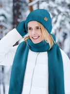 Winter Beanie Hat Scarf Gloves, Warm Fleece Knit Hat Long Scarf Neck Warmer Touch Screen Winter Gloves Set Gifts for Women