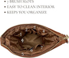 JAZD Travel Makeup Brush Bag Standup Brush Holder Portable Convertible Make up Brush Pouch Cosmetic Case (BROWN)