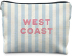 Blue Preppy Beach Makeup Bag, Blue Striped Coastal Cosmetic Bags for Women, Gifts for Beach Ocean Lovers, West Coast Zipper Makeup Pouch