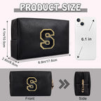 Small Travel Initial Preppy Makeup Bag, Cute Black Cosmetic Organizer Toiletry Zipper Pouch Make Up Bag for Purse, Waterproof Chenille Letter Make Up Storage Personalized Gift for Sister Mom(Letter S)