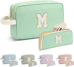 Travel Makeup Bag Christmas Gifts for Women Girl Teens, Personalized Initial Makeup Bag for Cute Teen Girls, Preppy Stuff Toiletry Bag Cosmetic Bag, Teen Girls Gift Trendy Stuff, Letter M