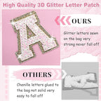 Small Personalized Initial A-Z Patch Makeup Bag,Pink Cute PU Leather Glitter Letter Cosmetic Bag for Teen Girls,Travel Toiletry Bag with Zipper,Preppy Monogrammed Birthday Gift for Daughter Niece B