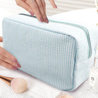 GFU Cosmetic Bags for Women, Seersucker Cosmetic Bag, Travel Toiletry Stripe Makeup Bag, Large Women Aesthetic Organizer Storage Pouch, Girls Handbags Purses