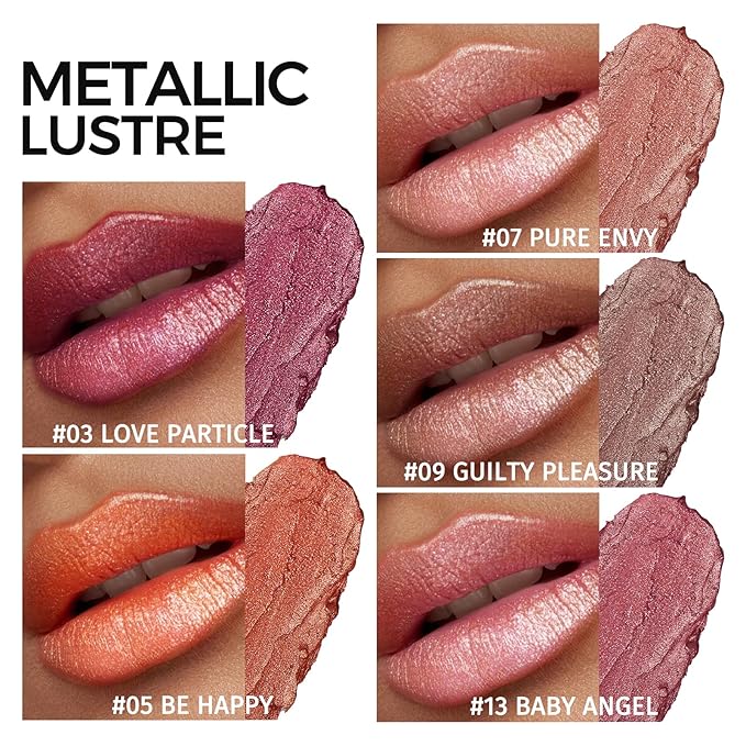 Anglicolor Metallic Glitter Pink Plum Brown Lipstick High Impact Lipcolor,Moisturizing Creamy Formula,Lipstick For Women,Smooth and Non-Sticky,Full-Coverage Lip Color (#C, 20g)