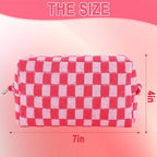 ZLFSRQ 6Pcs Checkered Pencil Case Cute Pencil Pouch for Teens Checkered Makeup Bag Pink Medium Travel Cosmetic Bag Makeup Pouch for Purse Aesthetic Trendy Zipper Toiletry Bags Organizer