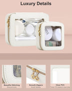 Small Clear Makeup Bag for Purse, Cute Mini Clear Cosmetic Bag Case Organizer, TSA Approved Square Small Makeup Case Pouch with Zipper, Car Travel Purse Essentials for Women (White, S)