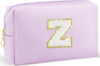 Gifts for Girls Initial Makeup Bag Personalized Cosmetic Bag with Zipper Cute Travel Toiletry Bag Waterproof PU Preppy Makeup Pouch Birthday Gift for Teen Girls Women(Purple Z)