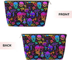Mushrooms Skulls Small Makeup Bag for Women - Leather Travel Cosmetic Bag Make Up Pouch Mini Travel Zipper Pouch - Makeup Organizer Bag