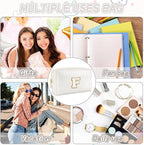 Gifts for Girls Initial Makeup Bag Personalized Cosmetic Bag with Zipper Cute Travel Toiletry Bags Waterproof PU Preppy Makeup Pouch Birthday Gift for Teen Girls Women(White F)