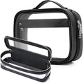 Pinkmik Travel Makeup Bag Set Portable Clear Cosmetic & Toiletry Case Women's Purse Organizer and Car Essentials with Zipper (Black, M+SLIM-2)