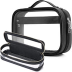 Pinkmik Travel Makeup Bag Set Portable Clear Cosmetic & Toiletry Case Women's Purse Organizer and Car Essentials with Zipper (Black, M+SLIM-2)