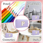 Small Personalized Letter Makeup Bag, Cute PU Leather Chenille Letters Cosmetic Bag Travel Makeup Pouch, Preppy Travel Organizer Zipper Pouch for Women&Girls（Purple-P）