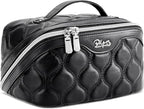 BOYATU Travel Makeup Bags for Women Cosmetic Bag: Puffy Make up Bags Set of 3 - Vegan Leather Makeup Organizer - Waterproof Large Toiletry Bag with Compartments - Travel Essentials (H-1-Black)