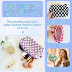 ZLFSRQ 6Pcs Checkered Pencil Case Cute Pencil Pouch for Teens Checkered Makeup Bag Colorful Medium Travel Cosmetic Bag Pink Makeup Pouch for Purse Aesthetic Trendy Zipper Toiletry Bags Organizer