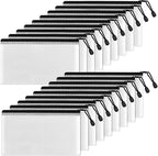 SUNEE Plastic Pencil Pouch 4.6x9.2 in (Black, 18 Packs), Small Storage Bags, Plastic Zip File Bags, for School Office Travel Storage