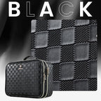 Makeup Bag with LED Lighted Mirror 12.2 IN Travel Double Layer Makeup Case Adjustable Brightness in 3 Colors Cosmetic Organizer Artist Storage with Dividers Brush Holder Vanity Black Checkerboard