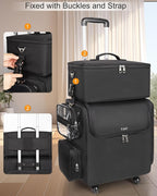 Relavel Rolling Makeup Train Case with Large Makeup Case, Hairstylist Traveling Bags with 5 Small Clear Bags, Cosmetology Case on Wheels, Hair Tools and Cosmetics Storage Organizer Trolley Suitcase