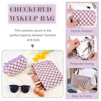 ZLFSRQ 2Pcs Checkered Makeup Bag for Women Large Small Checkered Cosmetic Bag Set Aesthetic Preppy Pencil Case Cute Pencil Pouch Purple Makeup Pouch for Purse Travel Toiletry Bags Zipper Skincare Bags