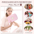 2PCS Makeup Bag with Initials, Christmas Day Gifts for Teen Girls Trendy Stuff, Personalized Cosmetic Travel Bag Pouch for Granddaughter, Cute Plush Make up Bags for Birthday - Pink U