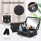 Travel Makeup Bag with LED Lighted Make up Case with Mirror 3 Color Setting Cosmetic Makeup Box Organizer Vanity Case for Women Beauty Tools Accessories Case Rechargeable (big black)