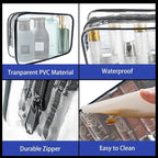 16 Pack Waterproof Cosmetic Bag TSA Approved Toiletry Bag, Portable Travel Pouch with Zipper, Vinyl Plastic Organizer Storage for Men and Women (Black-L)