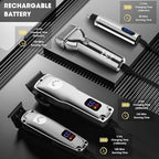 Karrte Professional Hair Clippers and Trimmer Set for Men, T-Shaper Trimmer & Foil Shaver, Nose & Ear Hair Trimmer, Cordless Clippers and Grooming Set, Hair Cutting Kit with LED Display Silver