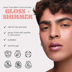 SARELLY, Lip Gloss + Shimmer, Peony Carajillo & Rose Quartz Flakes, Makeup, Vegan Lip Shine, Sarelly Creative Lab
