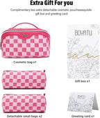 BOYATU Travel Makeup Bag for Women: Large Cosmetic Bag Set of 3 - PU Leather Make up Bag with Compartments - Compact Waterproof Toiletry Bag with Divider & Handle (D-4-Red)