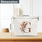 A-Z Boho Personalized Cosmetic Bag-Floral Cotton Letter Makeup Bag With Zipper-Artistic Cosmetic Bag For Travel-Bride,Birthday Gift For Women Daughter Friends-Women Makeup Organizer-A07