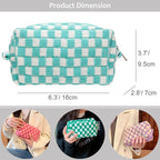 PAZIMIIK Checkered Makeup Bag for Purse Portable Zipper Make Up Pouch Small Cosmetic Case for Travel Accessories (2PCS Arctic Blue)
