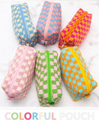 PAZIMIIK 2PCS Checkered Makeup Bag for Purse Portable Zipper Make Up Pouch Small Cosmetic Case for Travel Accessories Pink Beige