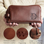 Danique Jewelry 100% Genuine Leather Personalized Toiletry Bag for Men • Mens Toiletry Travel Bag • Travel Essentials • Vacation Essentials Bathroom Travel Organizer • Groomsmen Gifts Shaving Bag