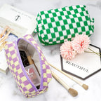 PAZIMIIK Checkered Makeup Bag for Purse Portable Zipper Make Up Pouch Small Cosmetic Case for Travel Accessories (Purple)