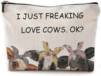 I Just Freaking Love Cows OK Farmhouse Cows with Bandanas Makeup Bag Cosmetic Bags with Zipper Pouch Travel Toiletry Case,Gifts for Cow Lovers Farm Girls