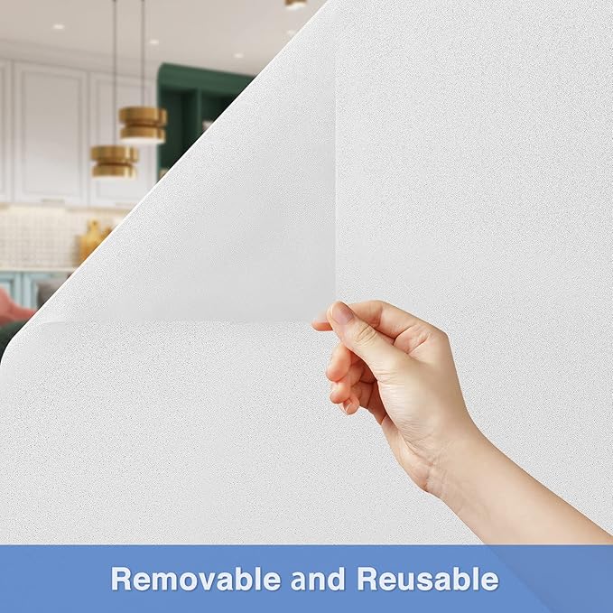 Volcanics Frosted Glass Window Privacy Film with Installation Tools, Removable Static Cling Bathroom Window Film, Heat Control UV Blocking, Peep-Proof, Ideal for Home Office 35.4 x 118 Inches