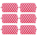 ZLFSRQ 6Pcs Checkered Pencil Case Cute Pencil Pouch for Teens Checkered Makeup Bag Pink Medium Travel Cosmetic Bag Makeup Pouch for Purse Aesthetic Trendy Zipper Toiletry Bags Organizer