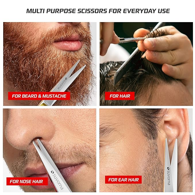 Suvorna Beard & Mustache Scissors for Men - 5" Grooming Scissors for Trimming, Cutting, and Shaping Facial Hair - Japanese Steel Hair Cutting Scissors for Barbers, Professionals & Home Use