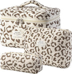 HBselect Quilted Makeup Bag, 3PCS Cotton Large Travel Makeup Bag, Cute Floral Coquette Make up Bag Cosmetic Bag Toiletry Bag for Women Girls