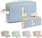 Travel Makeup Bag Christmas Gifts for Women Girl Teens, Personalized Initial Makeup Bag for Cute Teen Girls, Preppy Stuff Toiletry Bag Cosmetic Bag, Teen Girls Gift Trendy Stuff, Letter L