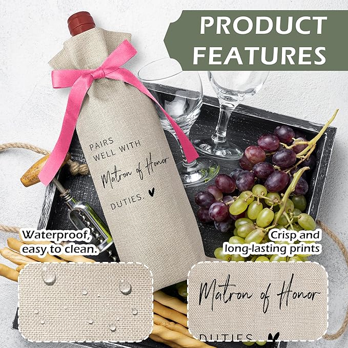Cute Pink Bow Ribbon Engagement Gift Wine Bag - 1 PCS Bride to Be Gifts for Bridesmaids Bride and Groom Couples Her Him Will You Be My Bridesmaid for Getting Married Engagement Bridal Shower - A52
