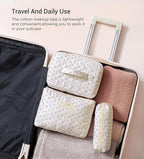 HBselect Quilted Makeup Bag, 3PCS Cotton Large Travel Makeup Bag, Cute Floral Coquette Make up Bag Cosmetic Bag Toiletry Bag for Women Girls