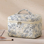 HBselect Quilted Makeup Bag, 3PCS Cotton Large Travel Makeup Bag, Cute Floral Coquette Make up Bag Cosmetic Bag Toiletry Bag for Women Girls