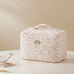 HBselect Quilted Makeup Bag, 3PCS Cotton Large Travel Makeup Bag, Cute Floral Coquette Make up Bag Cosmetic Bag Toiletry Bag for Women Girls